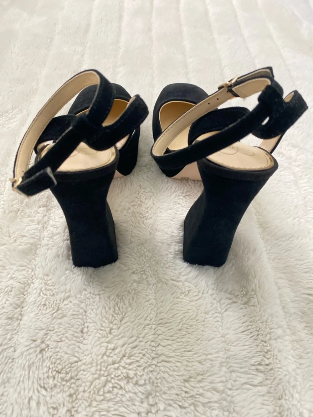 Jessica Simpson Black Suede Platform Block Heels with Ankle Strap Size 8.5